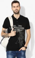 U S Polo Assn Denim Co Black Printed Regular Fit Polo T Shirt men