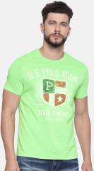 U S Polo Assn Denim Co Green Printed Regular Fit Round Neck T shirt men