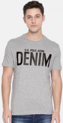 U S Polo Assn Denim Co Grey Printed Round Neck T Shirt men