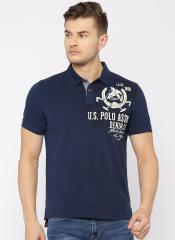 U S Polo Assn Denim Co Navy Blue Printed Regular Fit Polo T shirt men