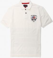 U S Polo Assn Denim Co Off White Solid Polo T Shirt men