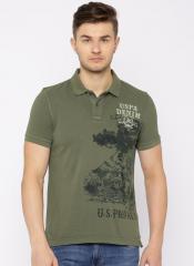 U S Polo Assn Denim Co Olive Green Printed Polo Collar T Shirt men