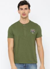 U S Polo Assn Denim Co Olive Printed Regular Fit Henley T shirt men