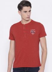 U S Polo Assn Denim Co Red Solid Regular Fit Henley T shirt men