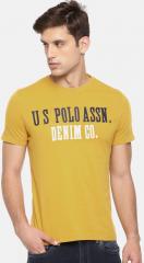 U S Polo Assn Denim Co U.S. Polo Assn. Denim Co. Men Mustard Printed Round Neck T shirt men