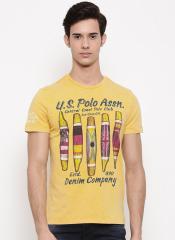 U S Polo Assn Denim Co Yellow Printed Regular Fit Round Neck T shirt men
