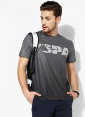 U S Polo Assn Grey Printed Regular Fit Round Neck T Shirt men