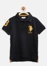 U S Polo Assn Kids Black Solid Polo Collar T shirt boys