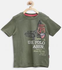 U S Polo Assn Kids Olive Printed Regular Fit T shirt boys