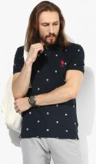 U S Polo Assn Navy Blue Printed Straight Fit Polo T Shirt men