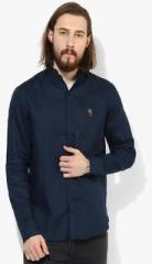U S Polo Assn Navy Blue Solid Slim Fit Casual Shirt men