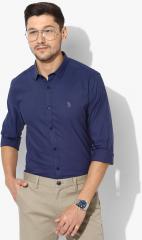 U S Polo Assn Navy Blue Solid Slim Fit Formal Shirt men