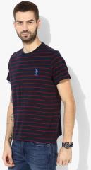 U S Polo Assn Navy Blue Striped Regular Fit Round Neck T Shirt men