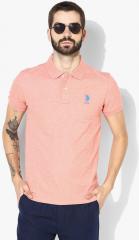 U S Polo Assn Orange Self Design Regular Fit Polo T Shirt men