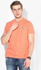 U S Polo Assn Orange Solid Henley Neck T shirt men