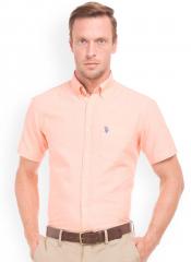 U S Polo Assn Orange Solid Regular Fit Formal Shirt men