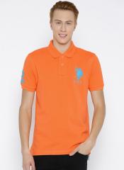 U S Polo Assn Orange Solid Regular Fit Polo T shirt men