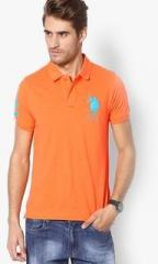 U S Polo Assn Orange Solid Slim Fit Polo T Shirt men