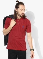 U S Polo Assn Red Printed Straight Fit Polo T Shirt men