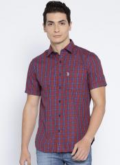 U S Polo Assn Rust Checked Tailored Fit Casual Shirt men