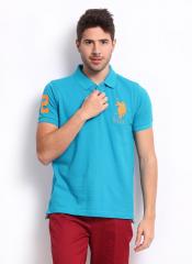 U S Polo Assn Turquoise Blue Solid Slim Fit Polo T shirt men