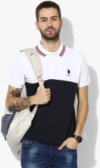 U S Polo Assn White Colourblocked Regular Fit Polo T Shirt men
