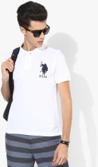 U S Polo Assn White Solid Regular Fit Polo Collar T Shirt men