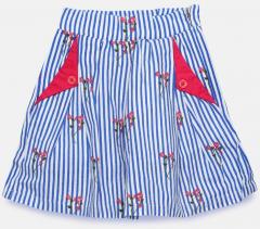 Ufo Blue Striped & Printed Skirt girls