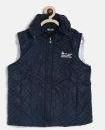 Ufo Navy Blue Self Design Quilted Jacket boys