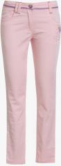 Ufo Pink Solid Skinny Fit Regular Trouser girls