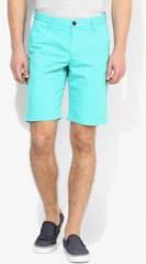 United Colors Of Benetton Aqua Blue Solid Twill Shorts men