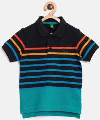 United Colors Of Benetton Black & Sea Green Striped Polo Collar T Shirt boys