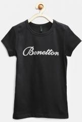 United Colors Of Benetton Black Printed Polo T shirt girls
