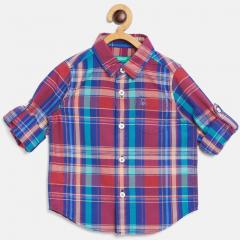 United Colors Of Benetton Blue & Maroon Regular Fit Checked Casual Shirt boys