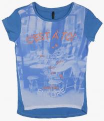United Colors Of Benetton Blue Printed Polo T shirt girls