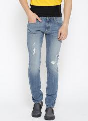 United Colors Of Benetton Blue Skinny Fit Mid Rise Low Distressed Stretchable Jeans men