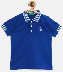 United Colors Of Benetton Blue Solid Polo Collar T Shirt boys