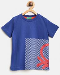 United Colors of Benetton Boys Blue Printed Round Neck T shirt