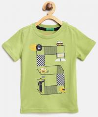 United Colors of Benetton Boys Green Printed Round Neck T shirt