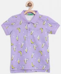 United Colors of Benetton Boys Lavender Printed Polo Collar T shirt