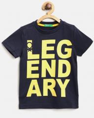 United Colors of Benetton Boys Navy & Yellow Printed Round Neck T shirt