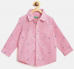 United Colors of Benetton Boys Pink & White Checked Casual Shirt