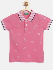 United Colors of Benetton Boys Pink Printed Polo Collar T shirt