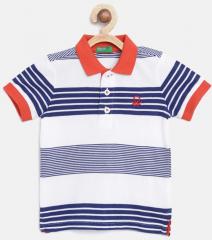 United Colors of Benetton Boys White & Blue Striped Polo Collar T shirt