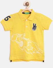 United Colors of Benetton Boys Yellow Printed Polo Collar T shirt