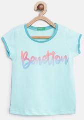 United Colors of Benetton Girls Blue Printed Round Neck T shirt