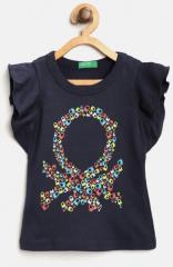 United Colors of Benetton Girls Navy Blue Printed Top