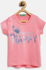 United Colors of Benetton Girls Pink Printed Round Neck T shirt