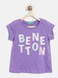 United Colors of Benetton Girls Purple Printed Round Neck T shirt