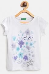 United Colors of Benetton Girls White Printed Round Neck T shirt